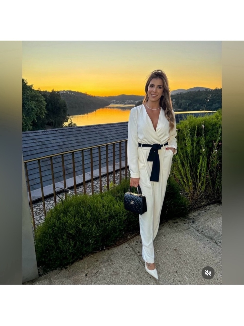 Zara White Wrap Jumpsuit with Black Belt